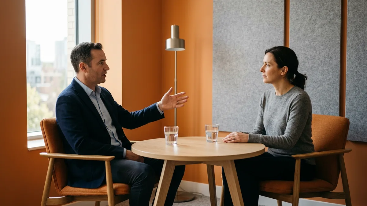 Hiring manager and candidate in a screening conversation for a Sage Intacct consultant role