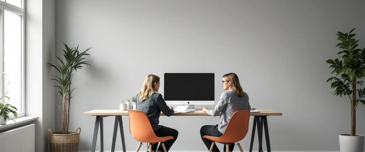 Hiring manager and recruiter reviewing a Salesforce administrator job description template for 2026