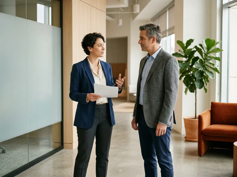 KORE1 recruiter reviewing an SAP ABAP developer candidate profile with an IT hiring manager in an office