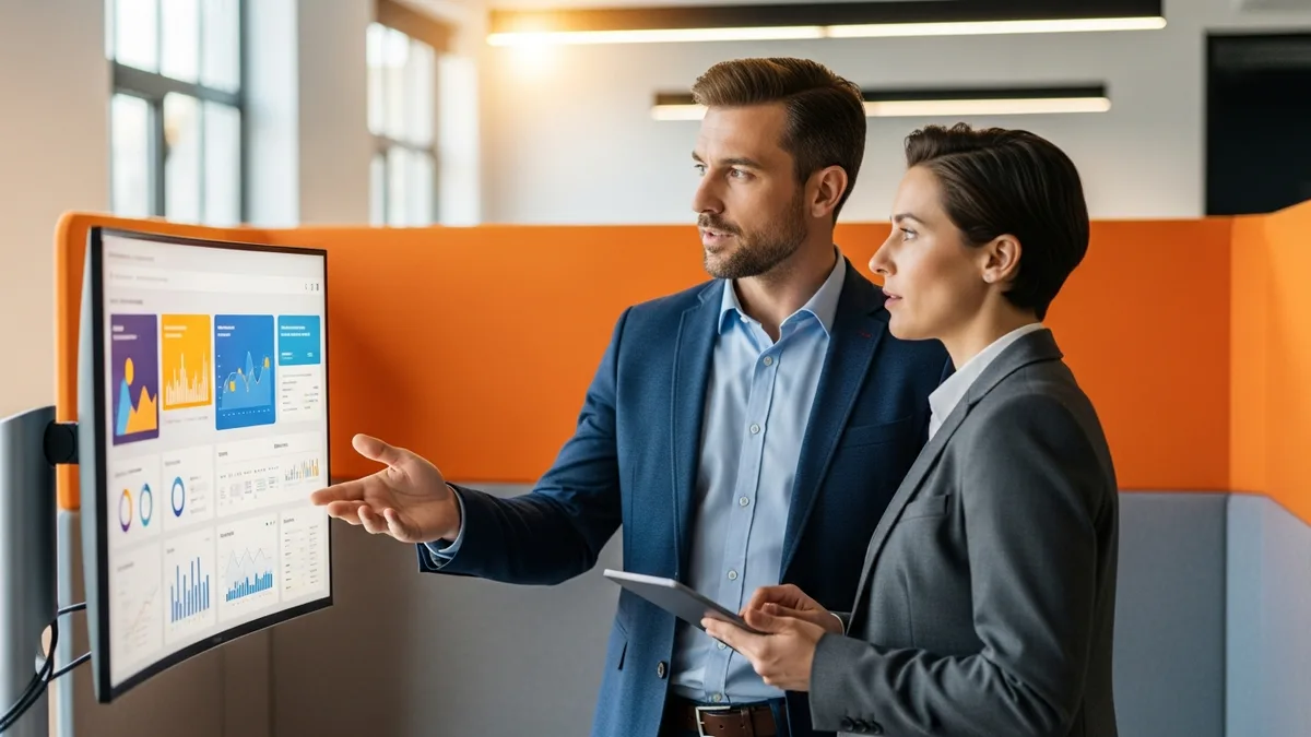 Sales and finance team members reviewing synced Salesforce and NetSuite customer records on a shared screen