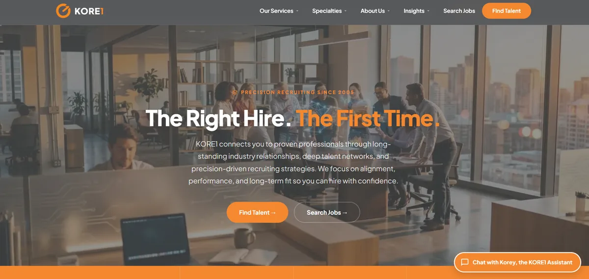 KORE1 Snowflake engineer staffing firm homepage