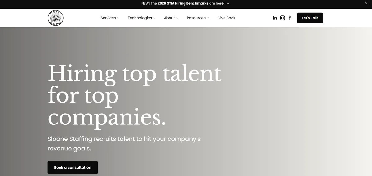 Sloane Staffing data warehouse recruiting agency homepage