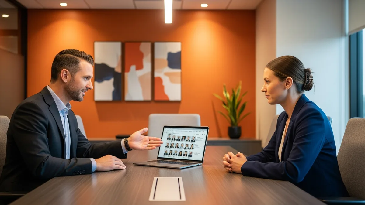 Staffing agency recruiter presenting a candidate shortlist to a hiring manager
