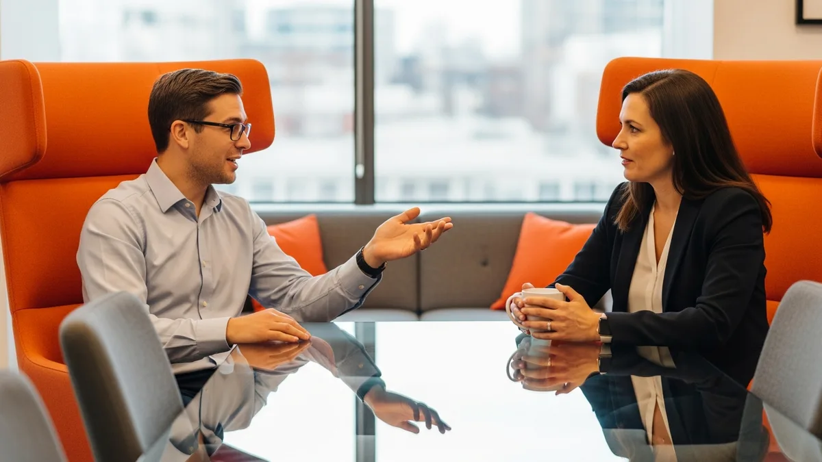 VP of Engineering and HR director discussing whether to hire an in-house recruiter or use a staffing agency