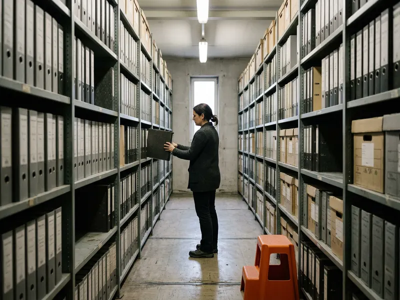 Corporate records room with rows of archive binders, legacy data readiness blocking mid-market ERP AI adoption