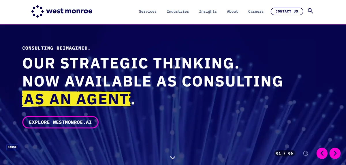West Monroe homepage, ranked the number six IT consulting firm for 2026 for private equity technology due diligence.
