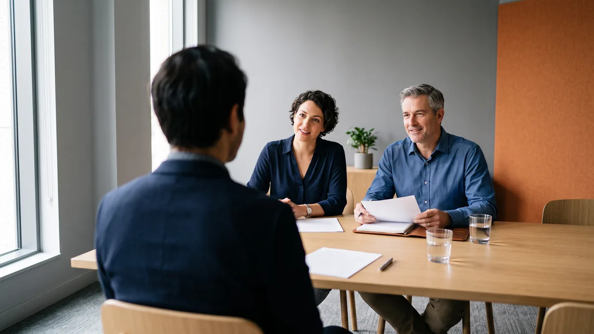 Hiring panel screening a Workday HCM consultant candidate in a structured interview