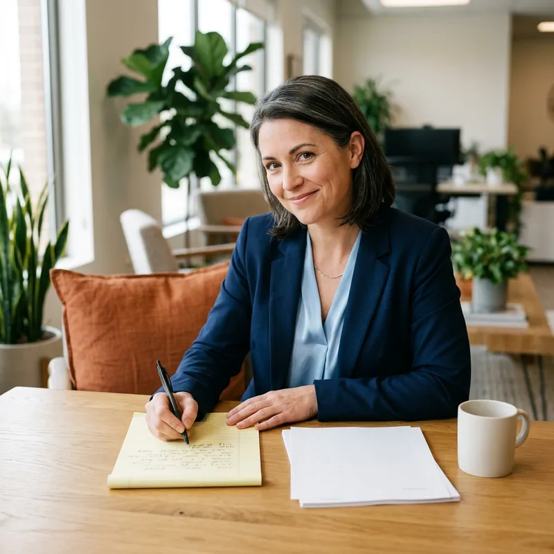 A KORE1 recruiter taking handwritten notes on a legal pad during a candidate conversation