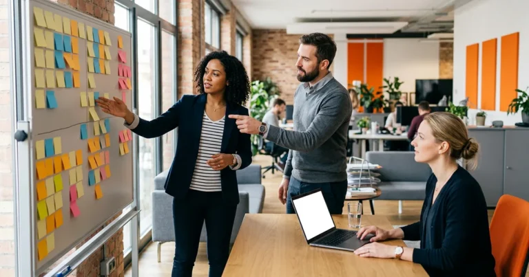 Product managers reviewing a roadmap board — best product manager staffing agencies 2026 ranking by KORE1