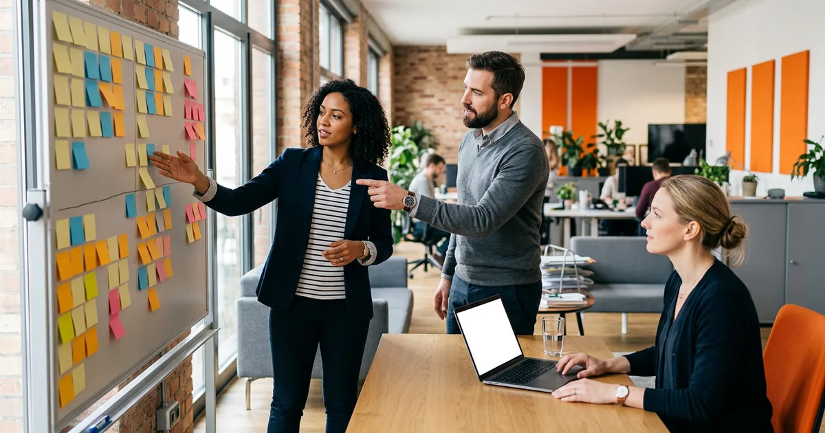 Product managers reviewing a roadmap board — best product manager staffing agencies 2026 ranking by KORE1