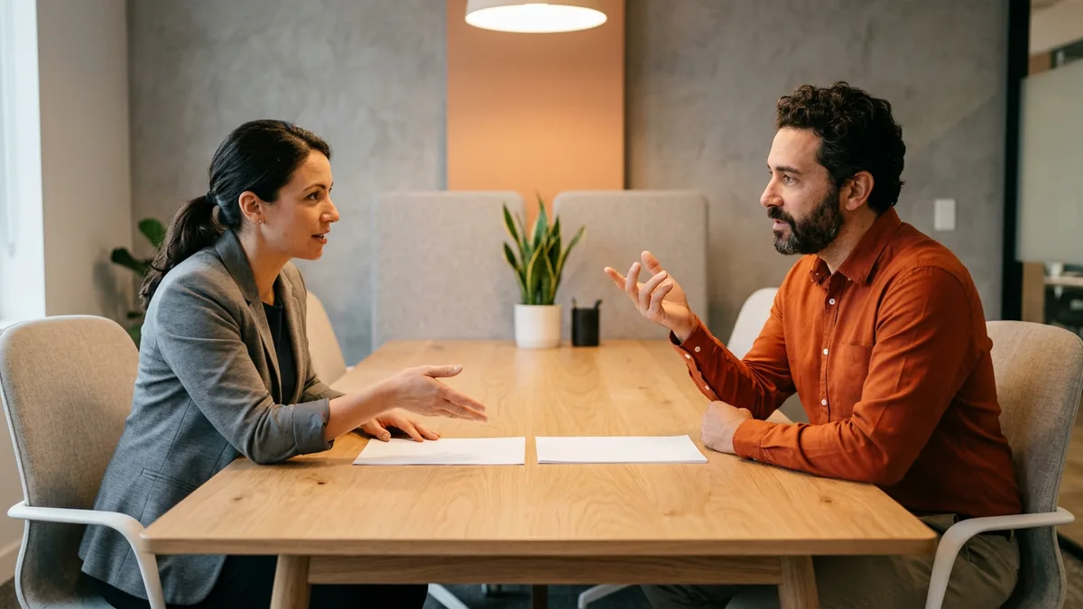 BI developer and finance manager working through a disputed metric definition across a conference table