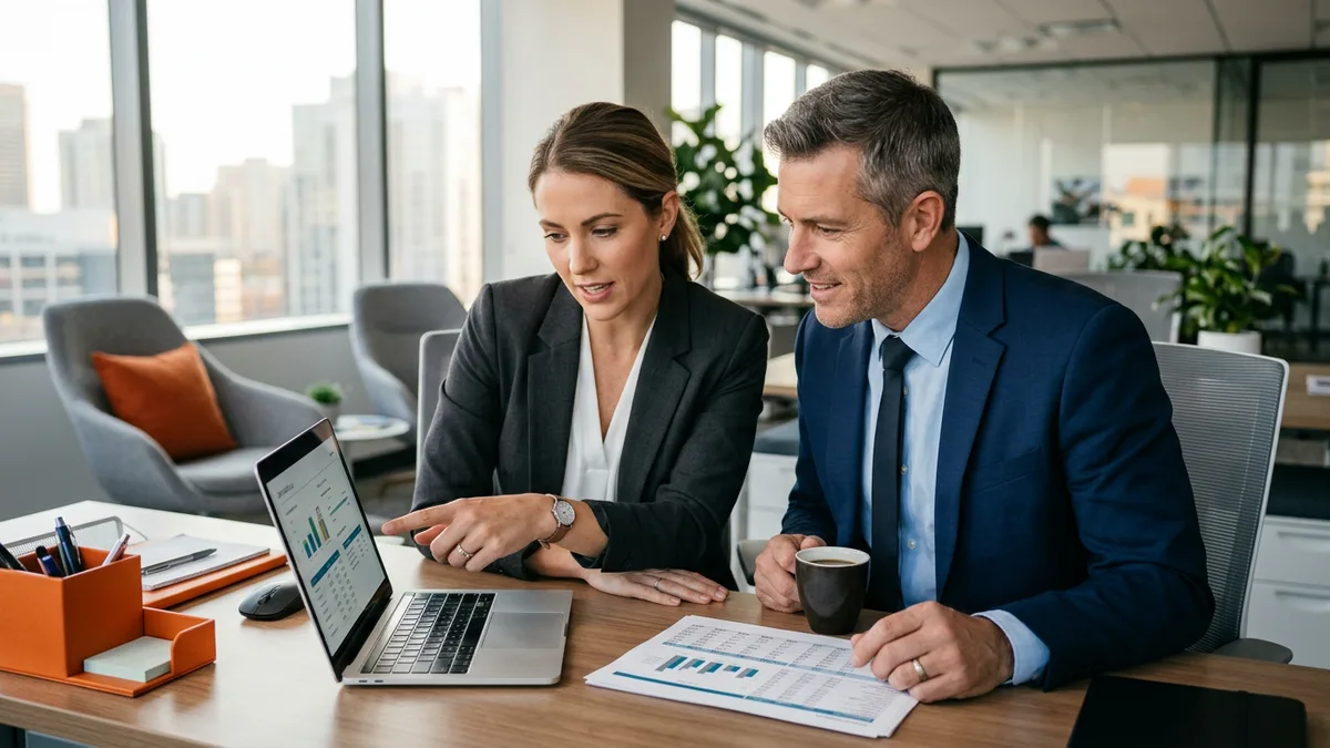Two finance professionals comparing fully loaded FTE cost against contractor bill rate