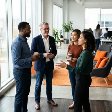 Mixed team of employees and contractors collaborating during a daily standup