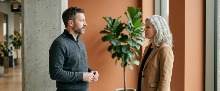 Engineering leader and finance executive discussing cloud cost optimization in a modern office