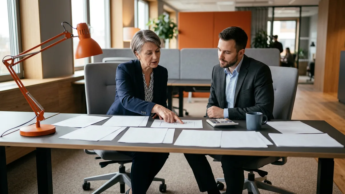 Finance and procurement leads reviewing contingent labor cost, agency markup, and direct sourcing program fees on printed statements