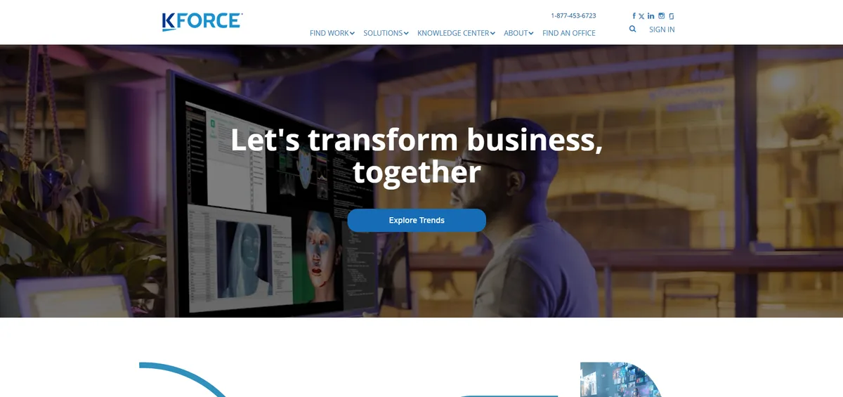 Kforce IT and finance staffing company homepage