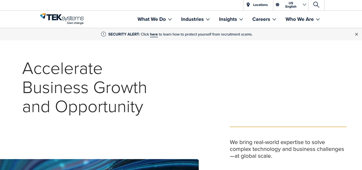 TEKsystems enterprise IT staffing homepage