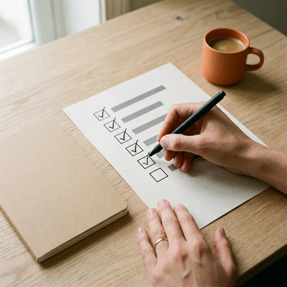 Engineering manager ticking off a printed offboarding checklist at the end of a contract DevOps engagement
