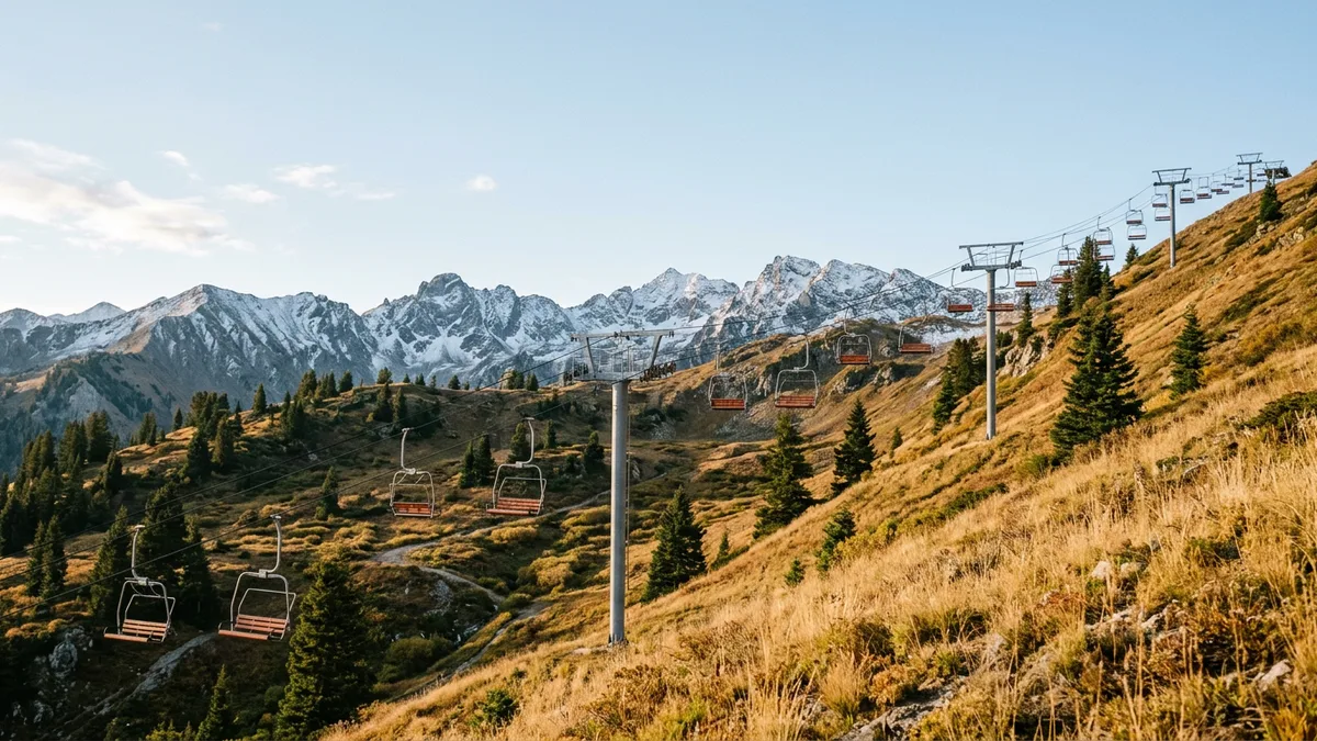 Empty ski chairlift on an autumn mountainside, a nod to Guidewire Cloud releases named for ski resorts