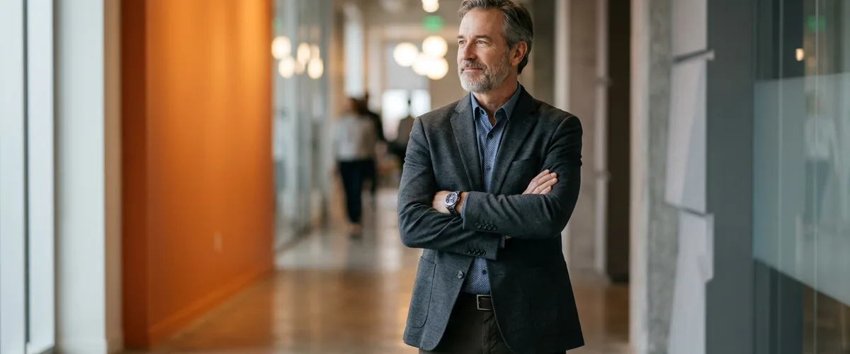 Engineering executive reflecting on payment integration reliability in a modern fintech office hallway