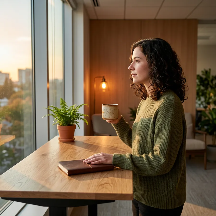 NetSuite administrator at a standing desk in a Charlotte office at the end of the month