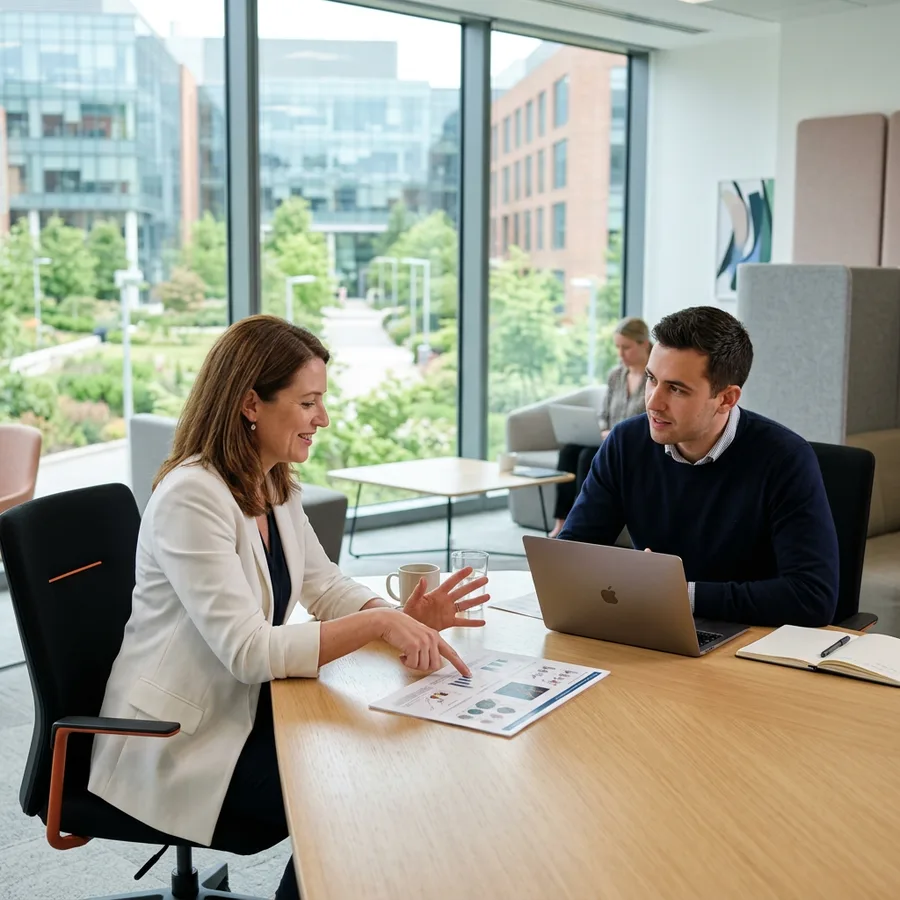 NetSuite implementation consultant reviewing a change control document with a colleague near Lake Nona in Orlando