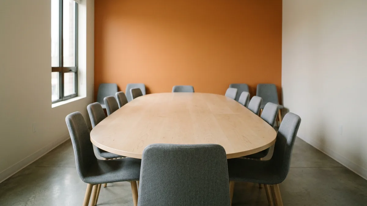 Empty briefing room set up for a penetration tester interview panel