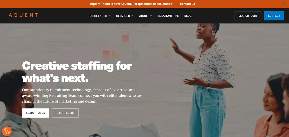 Aquent creative and product manager staffing agency homepage 2026