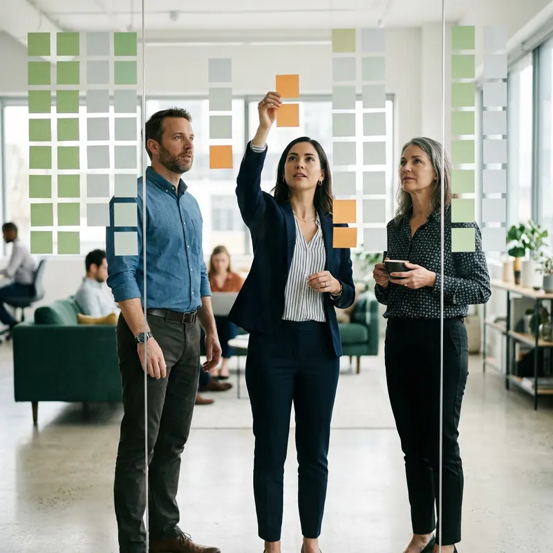Salesforce team mapping Agentforce and Data 360 data sources on a glass wall of sticky notes