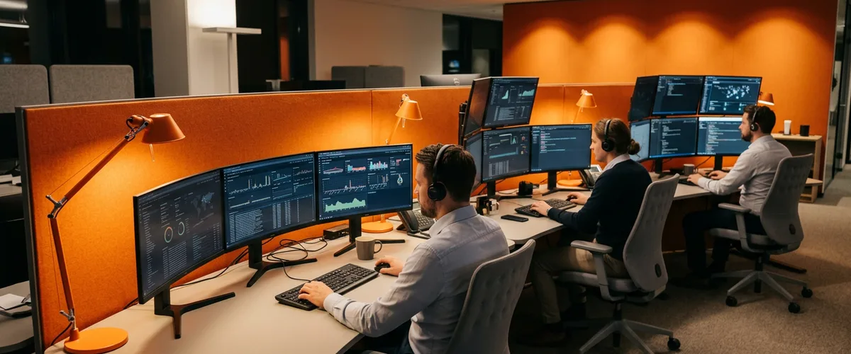 Security operations center team reviewing Splunk dashboards during a shift