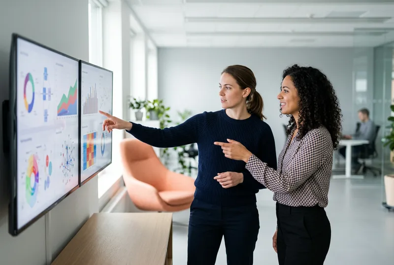 Splunk engineers reviewing dashboard visualizations and alert data on wall-mounted monitors