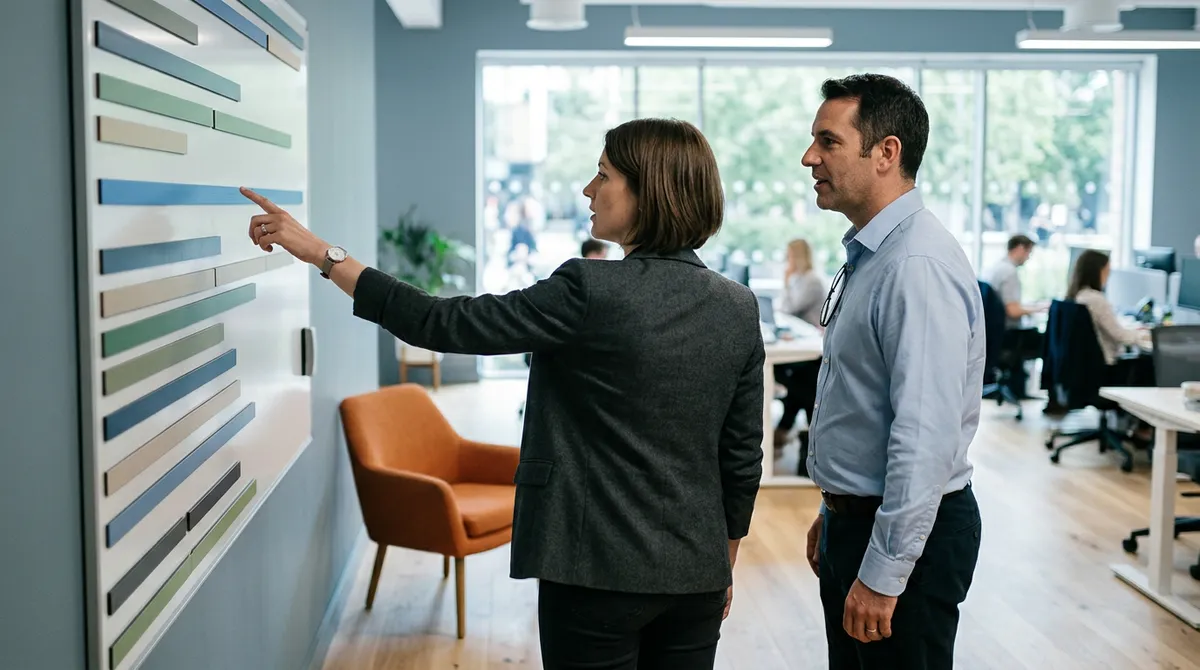 A KORE1 recruiter and an IT director marking the start and end of a coverage window on a wall planner