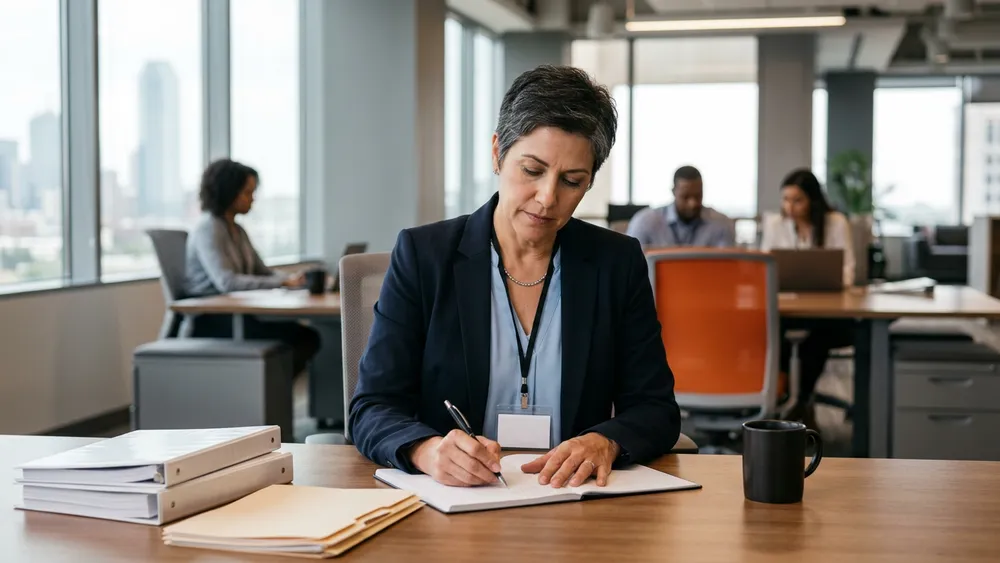 A temporary senior accountant on assignment working at a borrowed desk in a Dallas finance department during month-end close