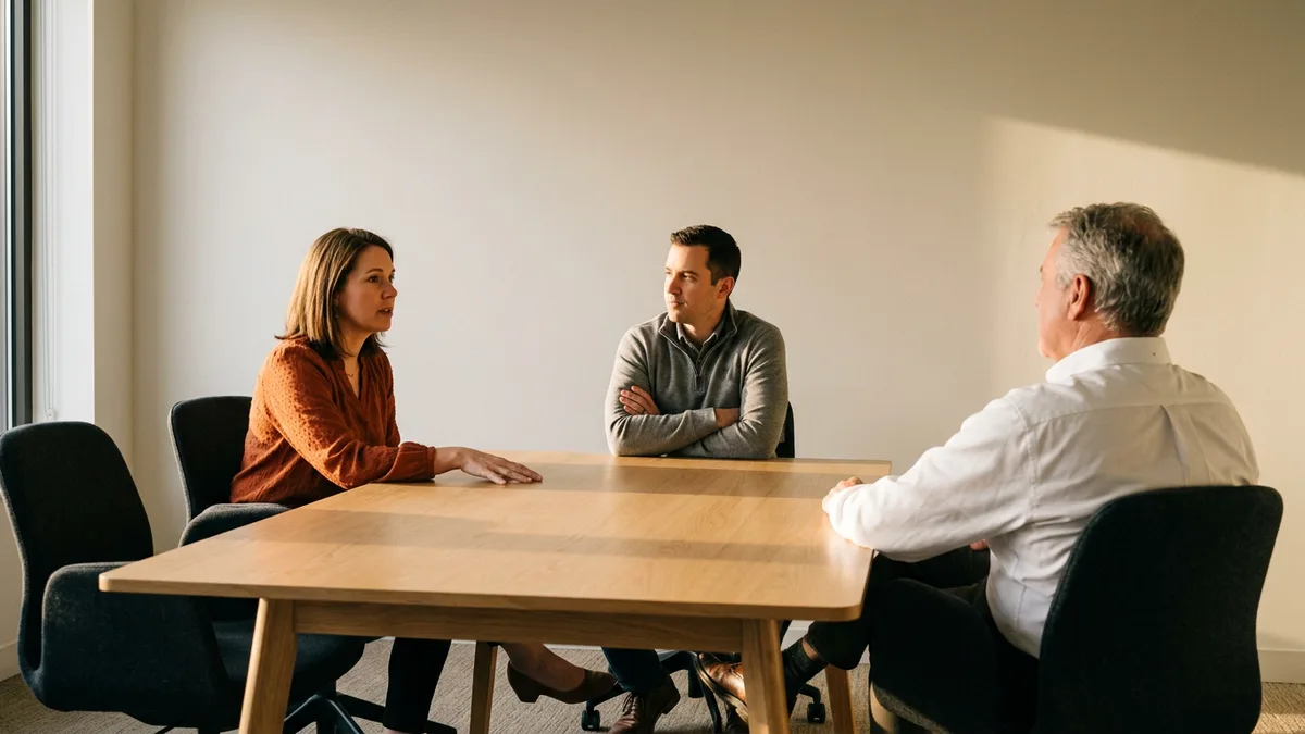 IT, finance, and operations leaders at a conference table reviewing a fourth-quarter forecast with unspent contractor budget