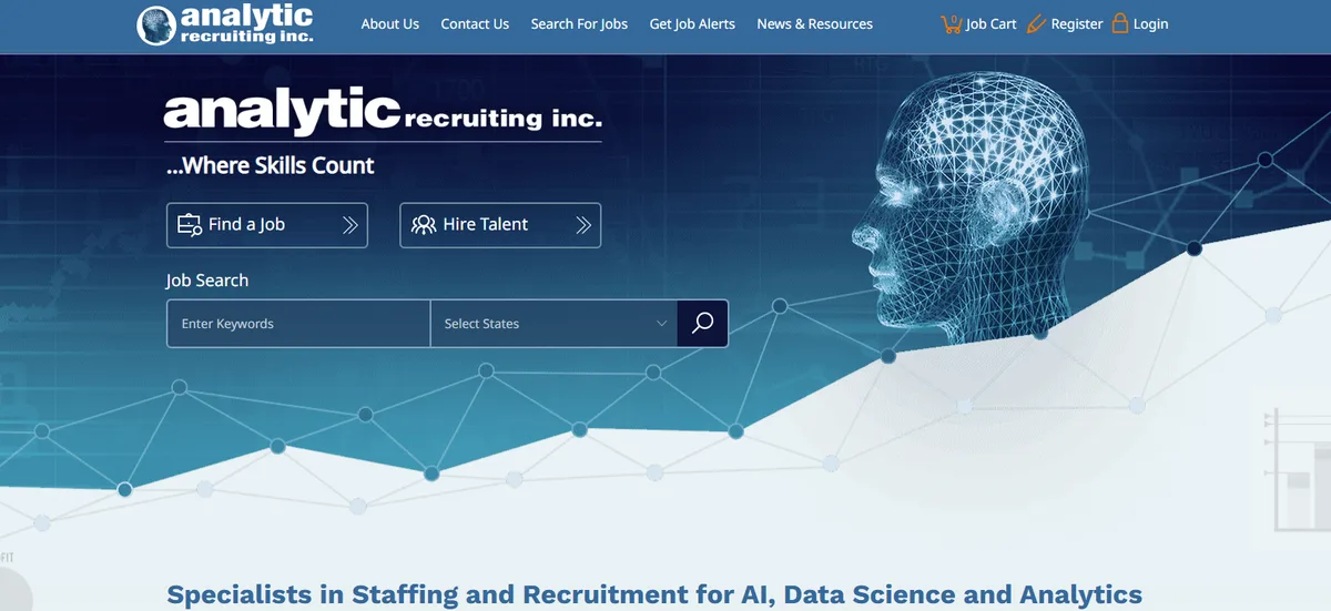 Analytic Recruiting homepage showing quantitative and analytics staffing, ranked number three for 2026