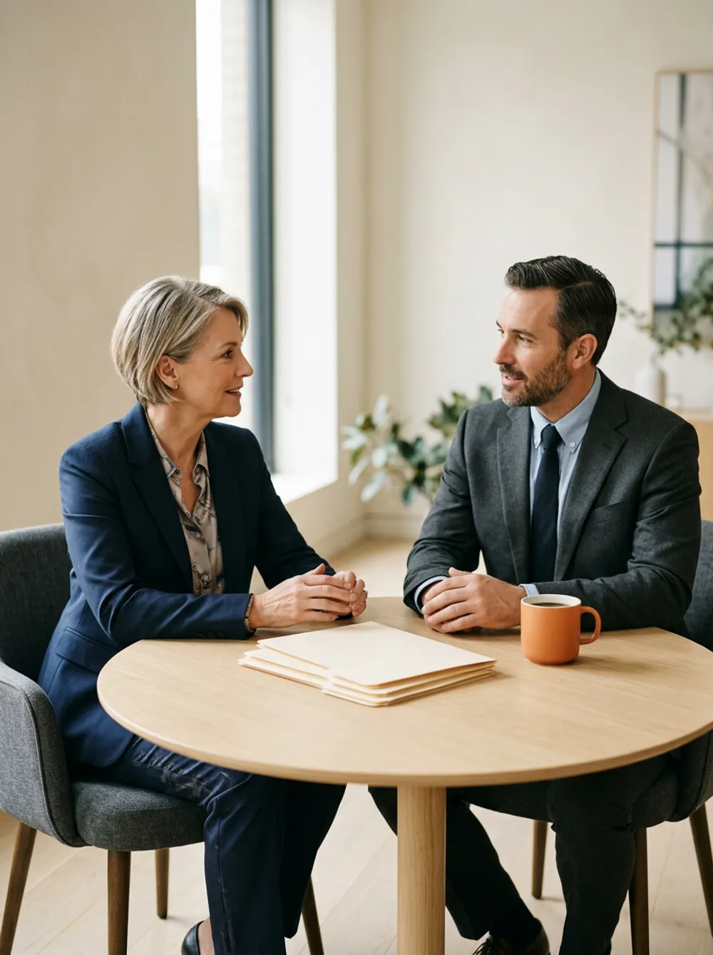 Executive recruiter and hiring manager reviewing a VP of marketing shortlist