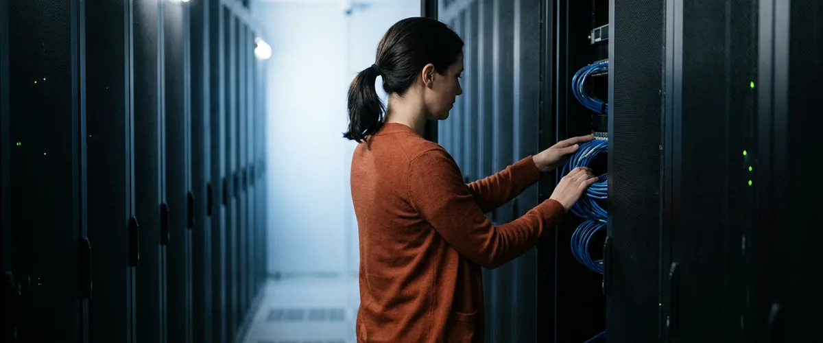 Hiring manager and a contract database administrator talking through a project in a modern office