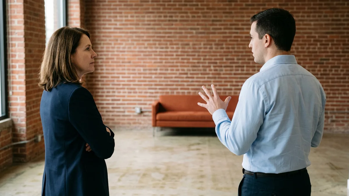 Sales leader listening with arms folded while an account executive explains a stalled deal during a CRO interview exercise