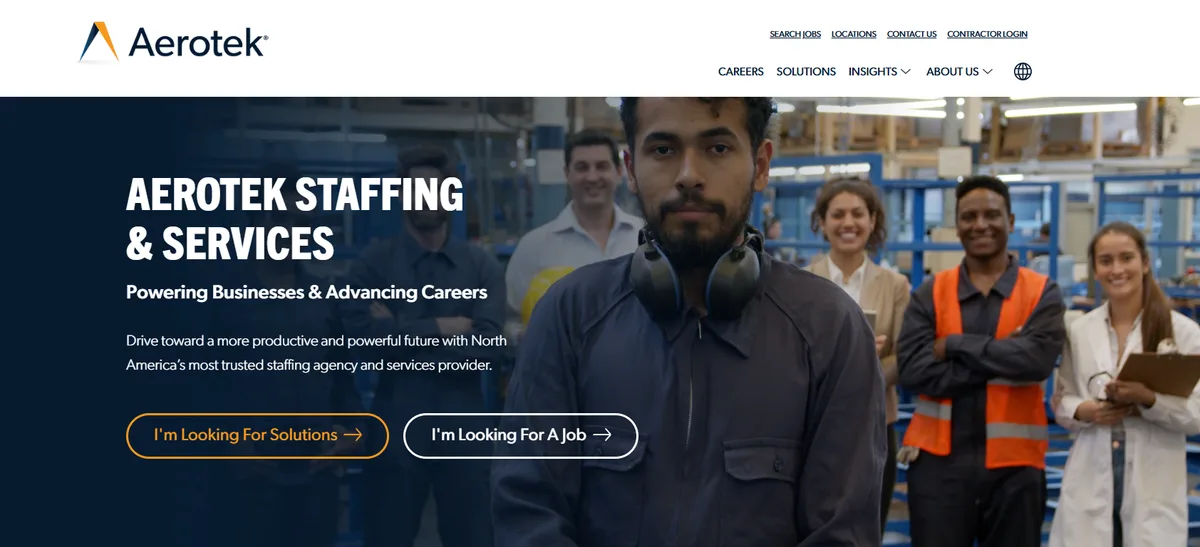 Aerotek homepage, engineering and industrial staffing within Allegis Group