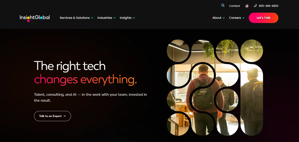 Insight Global homepage, a high-volume direct hire and contract staffing firm