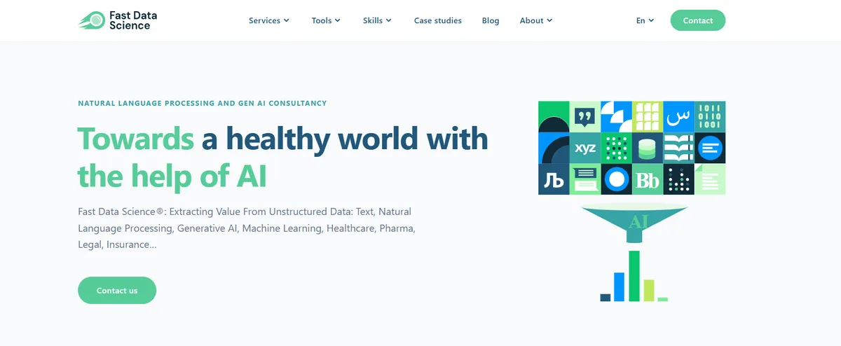 Fast Data Science homepage describing its natural language processing and generative AI consultancy