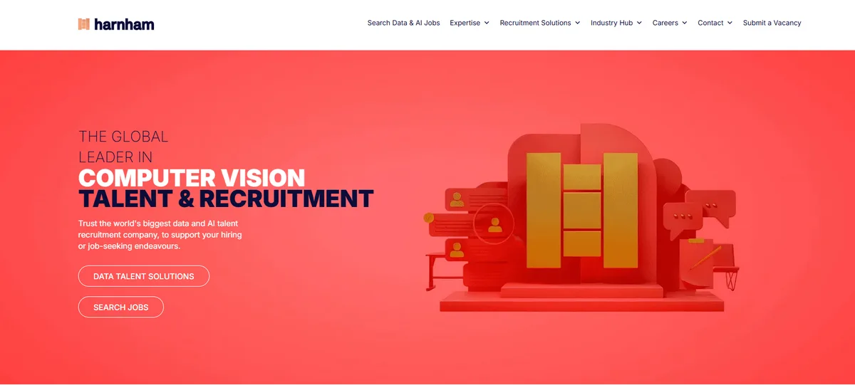Harnham homepage showing data and analytics recruitment focus, ranked number two for 2026