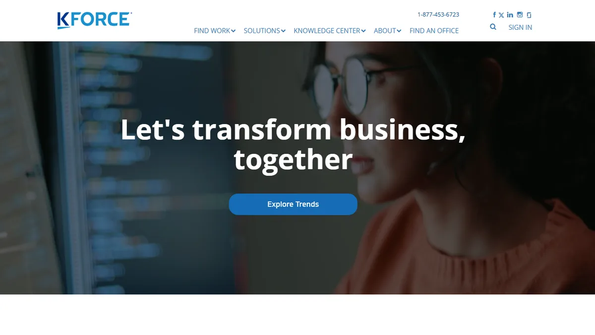 Kforce IT contracting company homepage 2026, finance and technology contract staffing