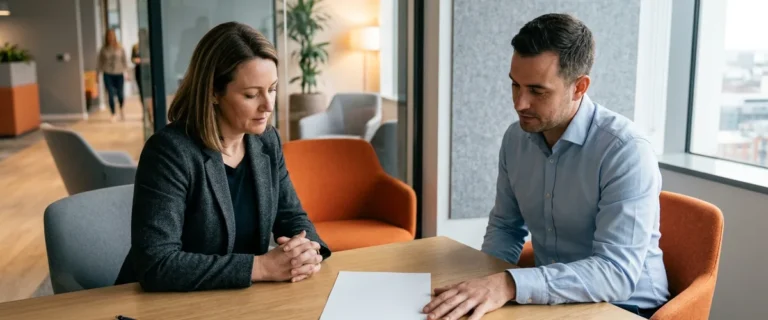 CFO and fractional CIO seated at a conference table reviewing a single-page IT roadmap