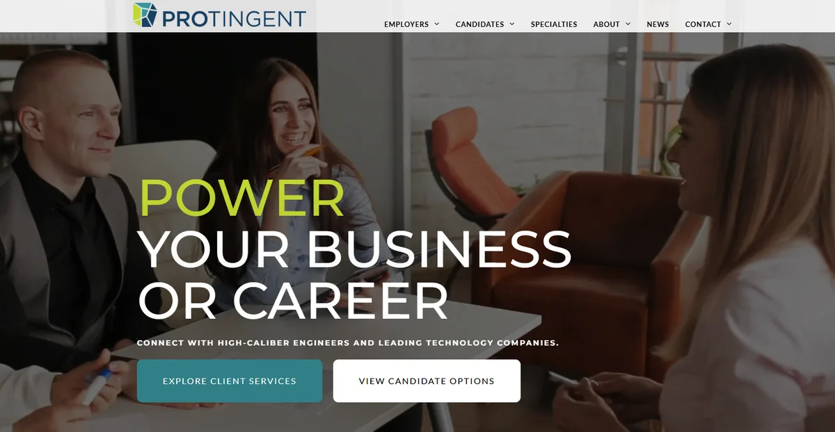 Protingent homepage showing Pacific Northwest embedded software and defense engineering staffing, ranked number four for 2026